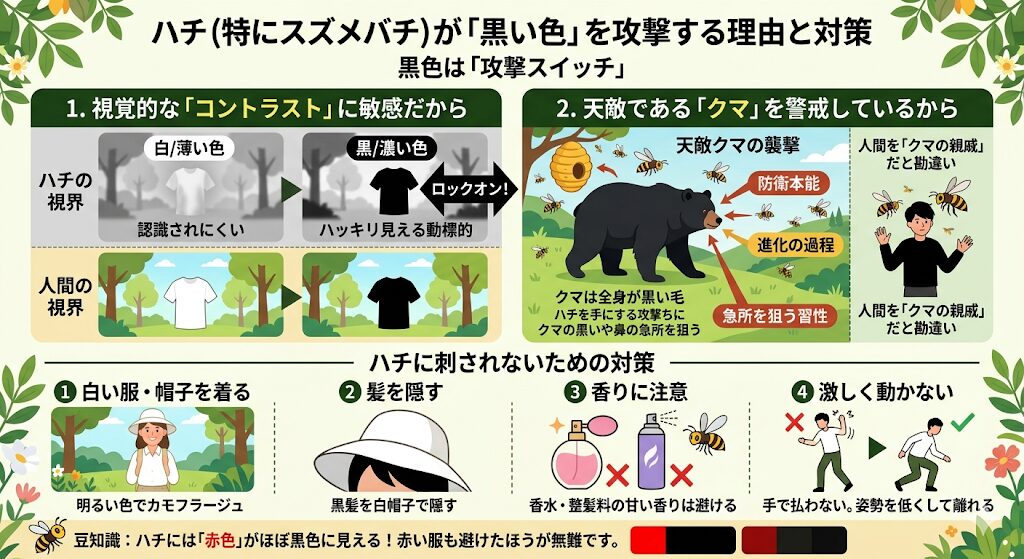 イラストによるクマが黒色を攻撃する理由と対策