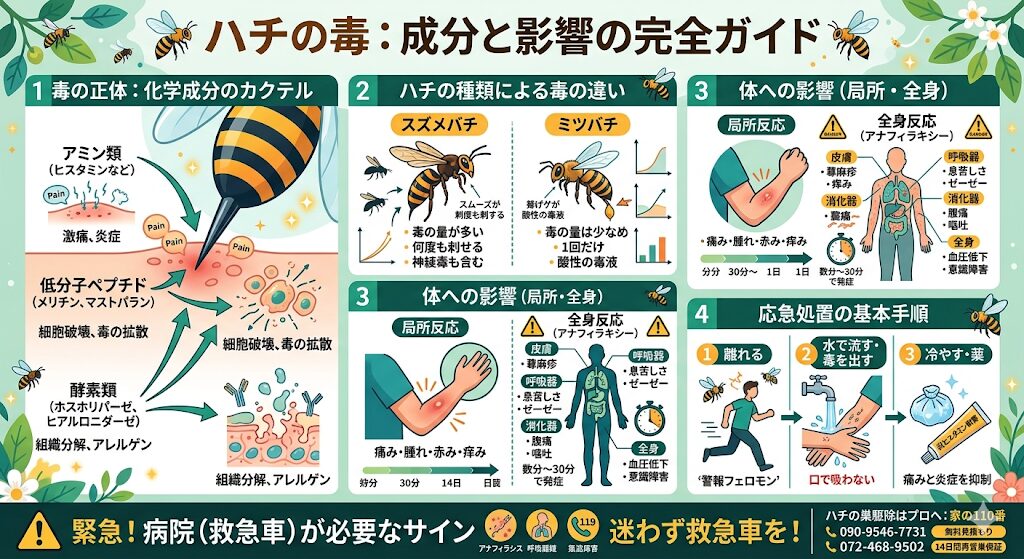 イラストによるハチ毒の解説