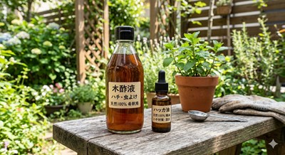 木酢液とハッカ油の画像